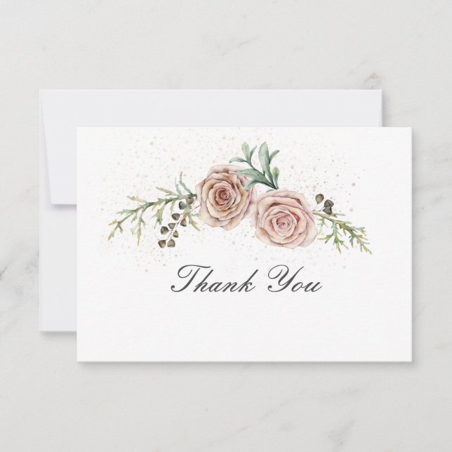 Carte De Remerciements Élégant Mariage de verdure pour les roses roses Vi (Devant)