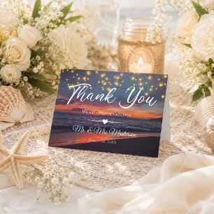 Carte De Remerciements Élégant Mariage d'été sur la plage de Sunset