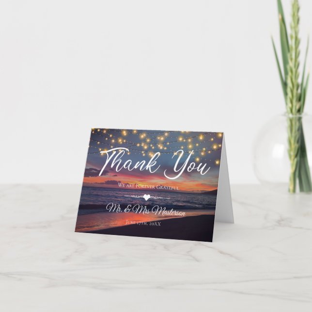 Carte De Remerciements Élégant Mariage d'été sur la plage de Sunset (Devant)