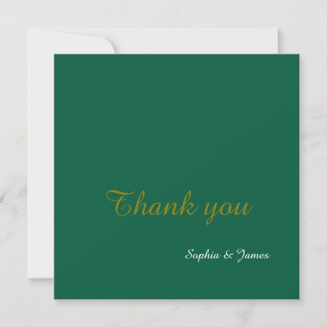 Carte De Remerciements Élégant Mariage Emerald Green & Gold Script (Devant)