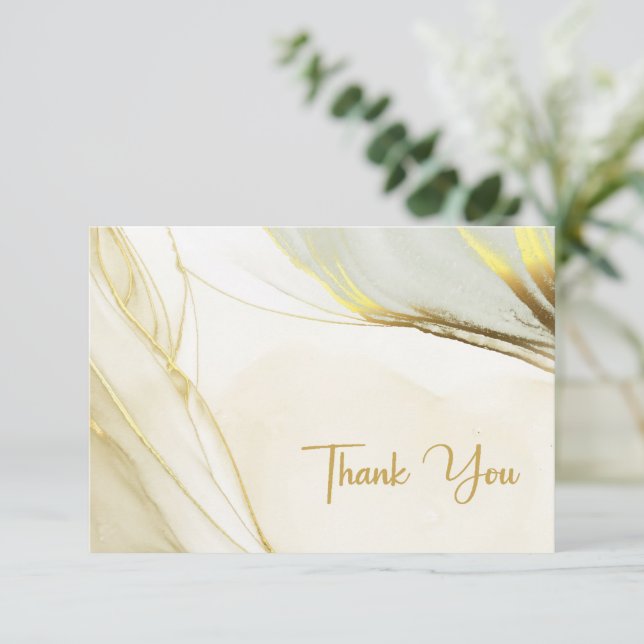 Carte De Remerciements Élégant Mariage en marbre blanc or (Debout devant)