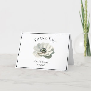 Carte De Remerciements Elégant Mariage Fleur Anénome Noir & Blanc