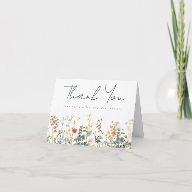 Carte De Remerciements Élégant Mariage Fleur sauvage (Devant)