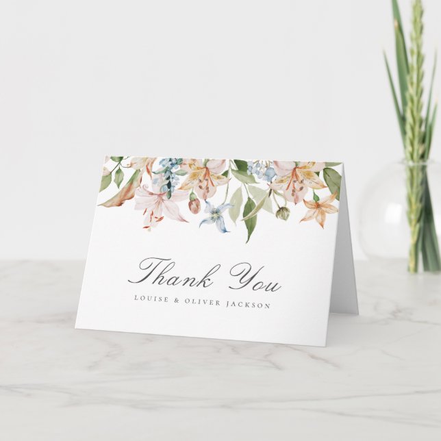 Carte De Remerciements Elégant Mariage floral aquarelle (Devant)