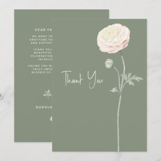 Carte De Remerciements Élégant mariage floral au ranunculus vert sauge 