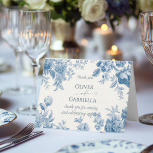 Carte De Remerciements Élégant Mariage Floral bleu toile française