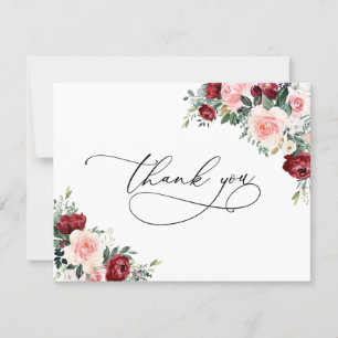 Carte De Remerciements Élégant Mariage floral Bourgogne luxuriant