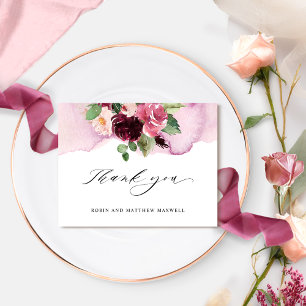 Carte De Remerciements Élégant Mariage floral de Bourgogne rose et bleu