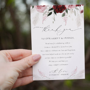 Carte De Remerciements Élégant Mariage floral de Roses roses roses blanch
