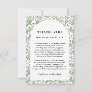 Carte De Remerciements Élégant Mariage Floral Ornate Sage Vert