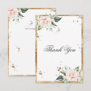 Carte De Remerciements Élégant Mariage Floral Pink Gold Script