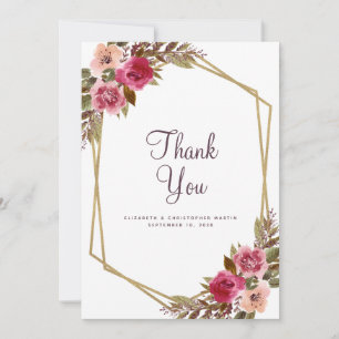 Carte De Remerciements Elégant Mariage Floral Purple Gold Frame