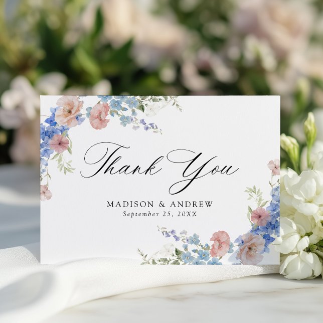 Carte De Remerciements Elégant Mariage floral romantique (Créateur téléchargé)