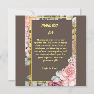 Carte De Remerciements Élégant Mariage floral rose de Bourgogne