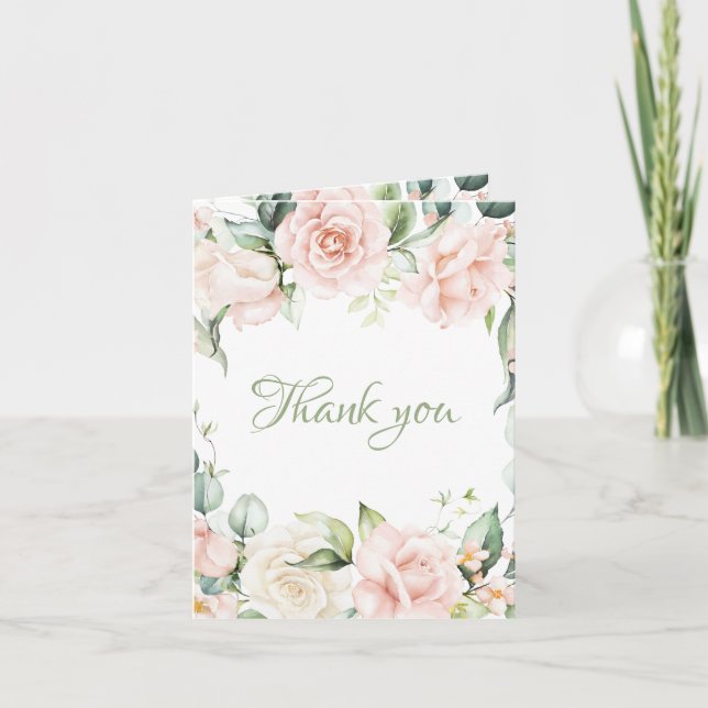 Carte De Remerciements Élégant Mariage floral rose pâle (Devant)