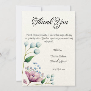 Carte De Remerciements Élégant Mariage Floral Soft Botanical Romance
