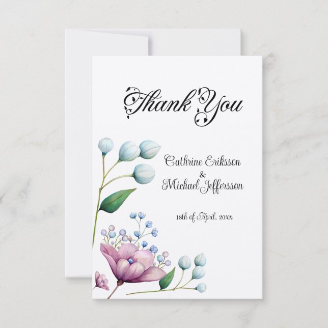 Carte De Remerciements Élégant Mariage Floral Soft Botanical Romance (Devant)