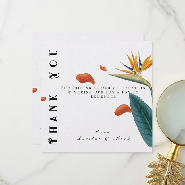Carte De Remerciements Élégant Mariage floral tropical (Devant/Arrière en situation)