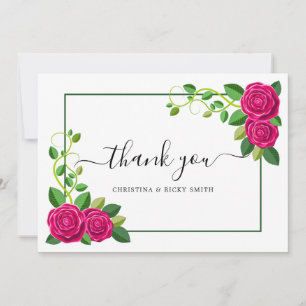 Carte De Remerciements Élégant Mariage Fuchsia Rose Rose Bouquet Fleurs