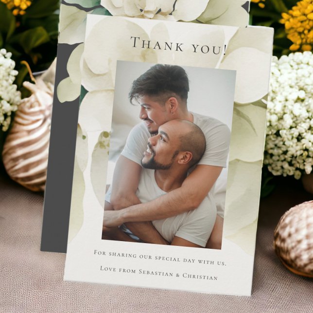 Carte De Remerciements Elégant Mariage gay deux pièces en costume (Elegant Gay Wedding Two Grooms in Suits Thank You Cards from Ricaso)