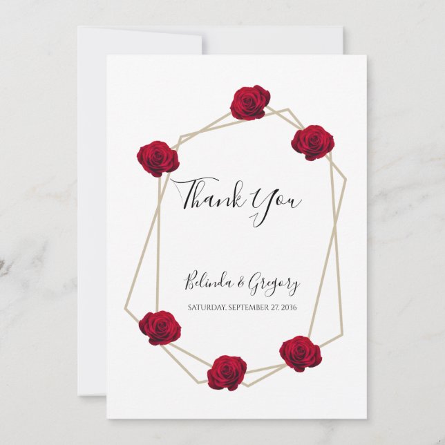 Carte De Remerciements Élégant Mariage géométrique rouge rose (Dos)
