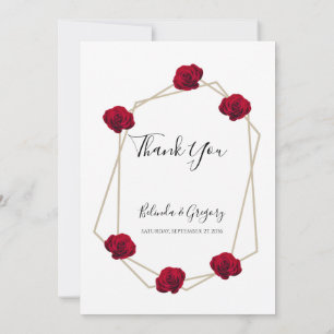Carte De Remerciements Élégant Mariage géométrique rouge rose