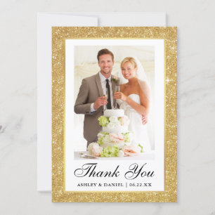 Carte De Remerciements Elégant mariage Gold Parties scintillant Cadre pho