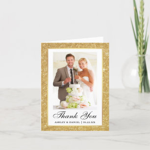 Carte De Remerciements Elégant mariage Gold Parties scintillant Cadre pho