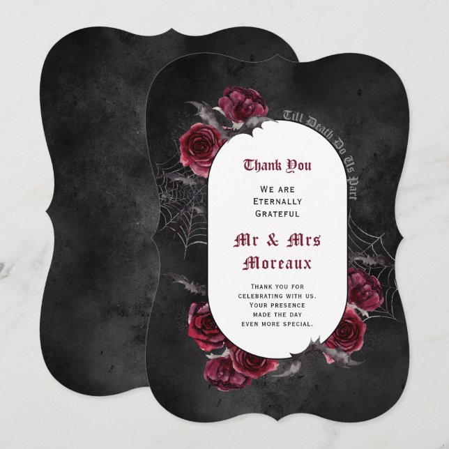 Carte De Remerciements Élégant Mariage gothique Rose (Devant / Derrière)
