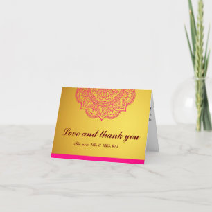 Carte De Remerciements Élégant Mariage hindou indien rose or que