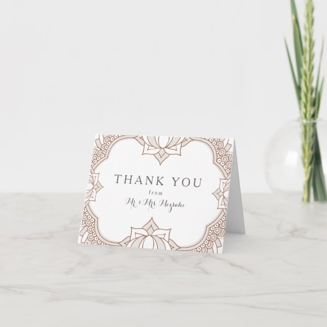 Carte De Remerciements Élégant Mariage Mehndi (Devant)