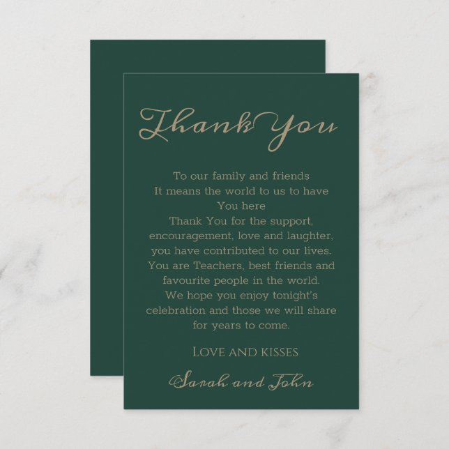 Carte De Remerciements Élégant Mariage moderne Emerald Green Script (Devant / Derrière)