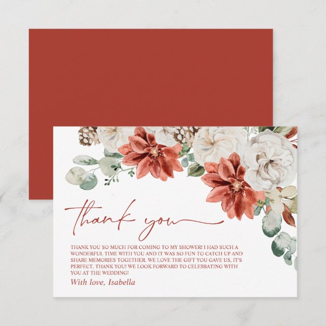 Carte De Remerciements Élégant Mariage Moderne Rouge Noël Hiver (Devant / Derrière)