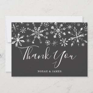 Carte De Remerciements Élégant Mariage noir de neige