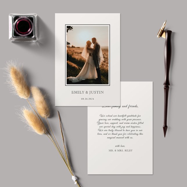 Carte De Remerciements Élégant Mariage Photo Beige (Créateur téléchargé)