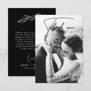 Carte De Remerciements Élégant Mariage photo de script noir et blanc