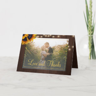 Carte De Remerciements Elégant mariage photo de tournesol rustique