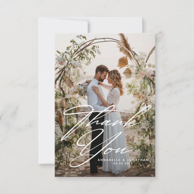 Carte De Remerciements Élégant Mariage photo deux  (Devant)