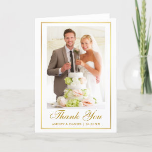 Carte De Remerciements Elégant Mariage Photo Gold Cadre Plier