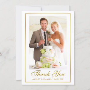 Carte De Remerciements Elégant mariage photo Gold Frame