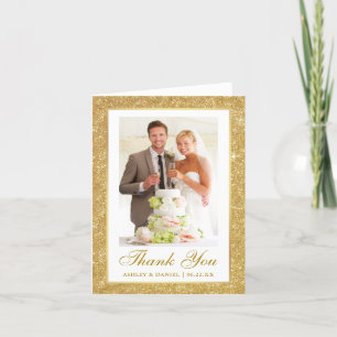 Carte De Remerciements Elégant mariage photo Gold Parties scintillant Cad
