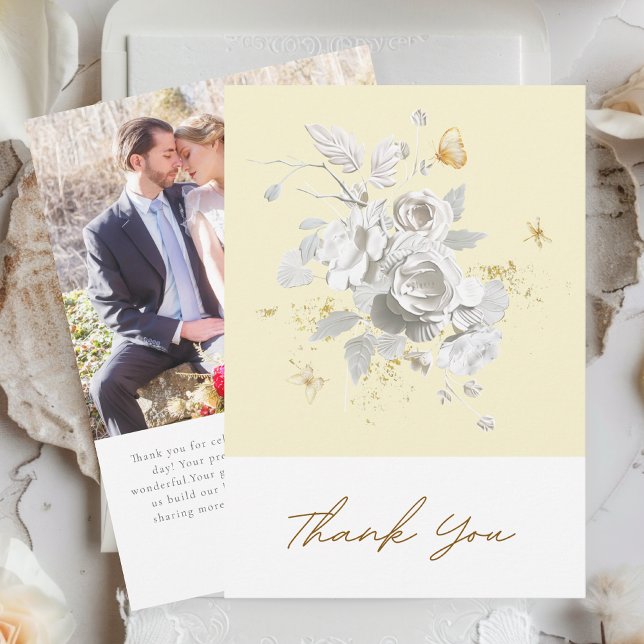 Carte De Remerciements Élégant Mariage photo jaune blanc jaune (Créateur téléchargé)