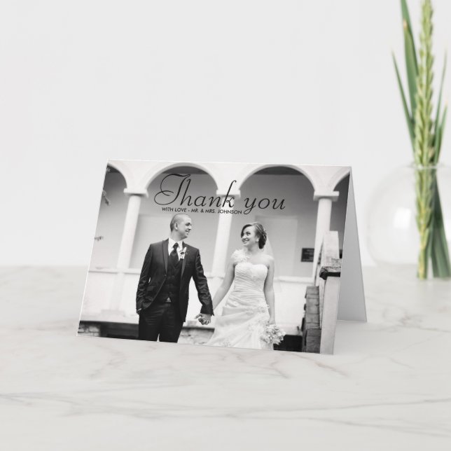 Carte De Remerciements Élégant Mariage photo noir et blanc (Devant)