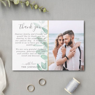 Carte De Remerciements Elégant mariage photo romantique eucalyptus