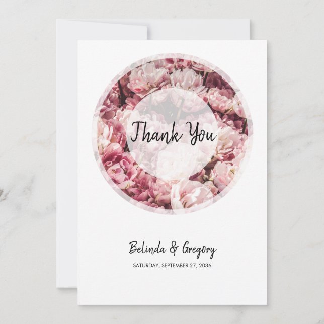 Carte De Remerciements Élégant Mariage Pink Peonies (Dos)