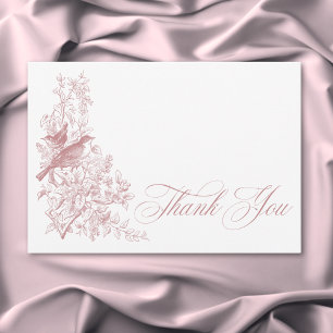 Carte De Remerciements Élégant Mariage Rose Chinoiserie Nature et Oiseaux
