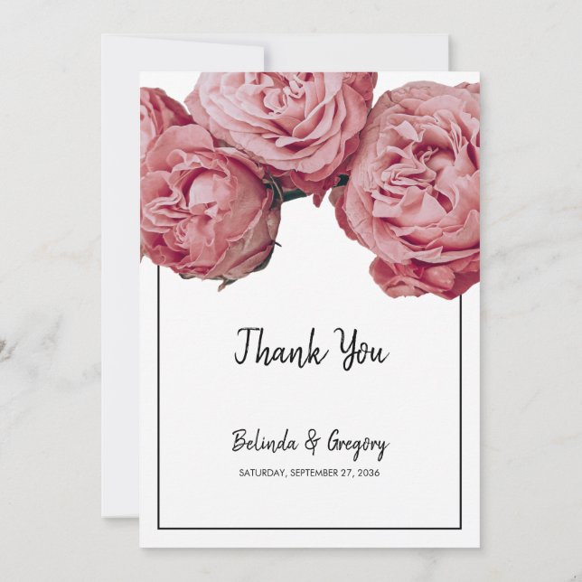 Carte De Remerciements Élégant Mariage rose Roses (Dos)