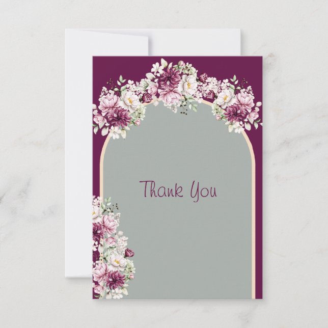 Carte De Remerciements Élégant Mariage Sage Vert rose Bourgogne (Devant)