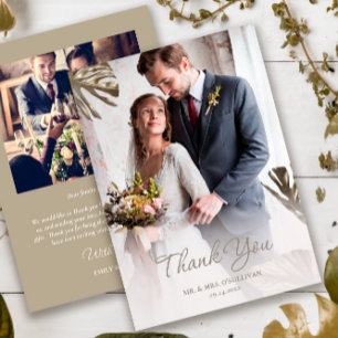 Carte De Remerciements Elégant Mariage simple Champagne or photo