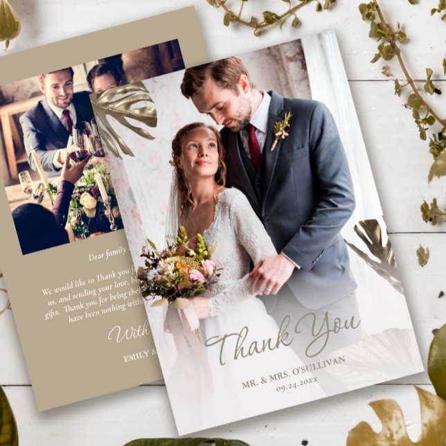 Carte De Remerciements Elégant Mariage simple Champagne or photo (Créateur téléchargé)